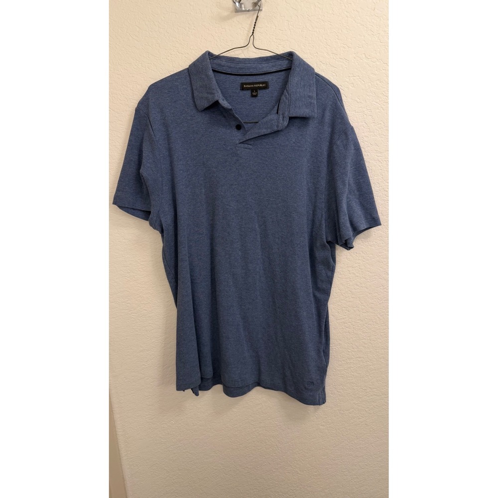Banana Republic Mens Large Blue Heathered Short Sleeve Polo Shirt Logo Tonal